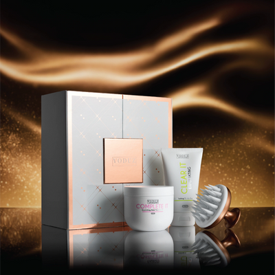 Voduz Reset Vault hair care christmas bundle product set with 'Reset Vault' packaging on a white background